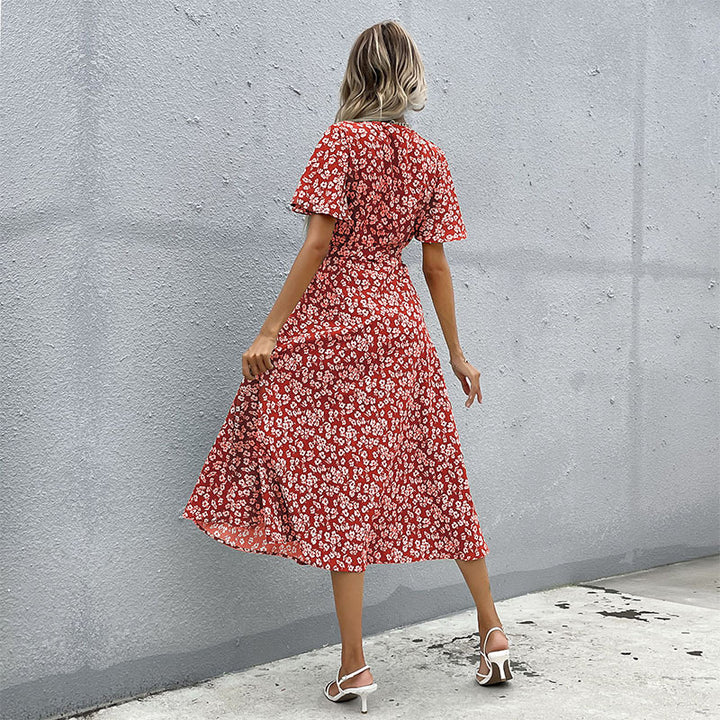 Dame Floral Print Wrap kjole med høj split Stilla