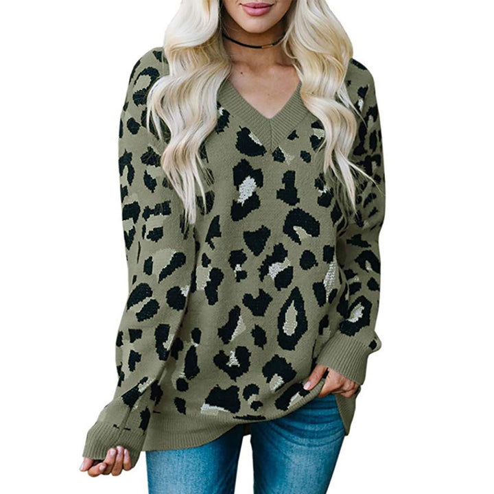 Dame sweater med leopardmønster og V-udskæring Stilla