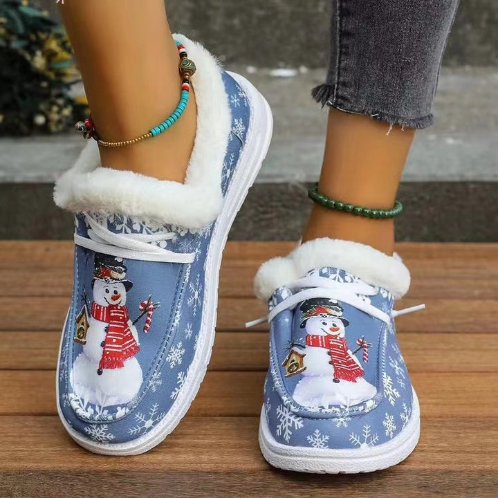 Dame vinter sneakers med hyggeligt foring og festligt snemand-design Stilla