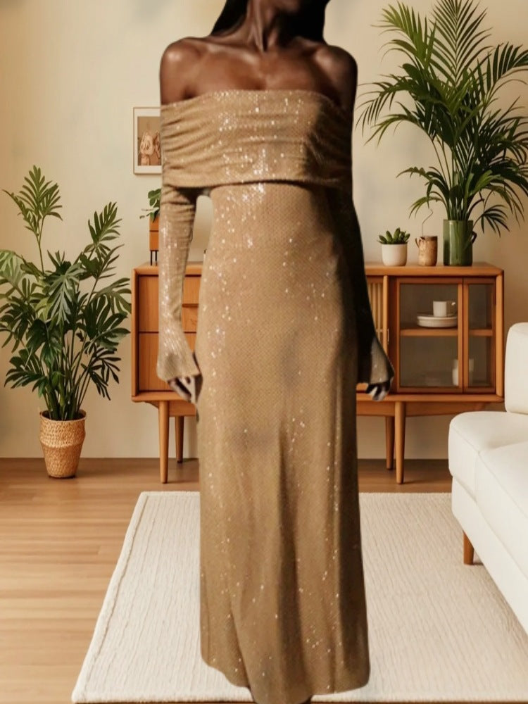 Dame Elegant aften kjole i off-shoulder design med glitrende accenter Stilla