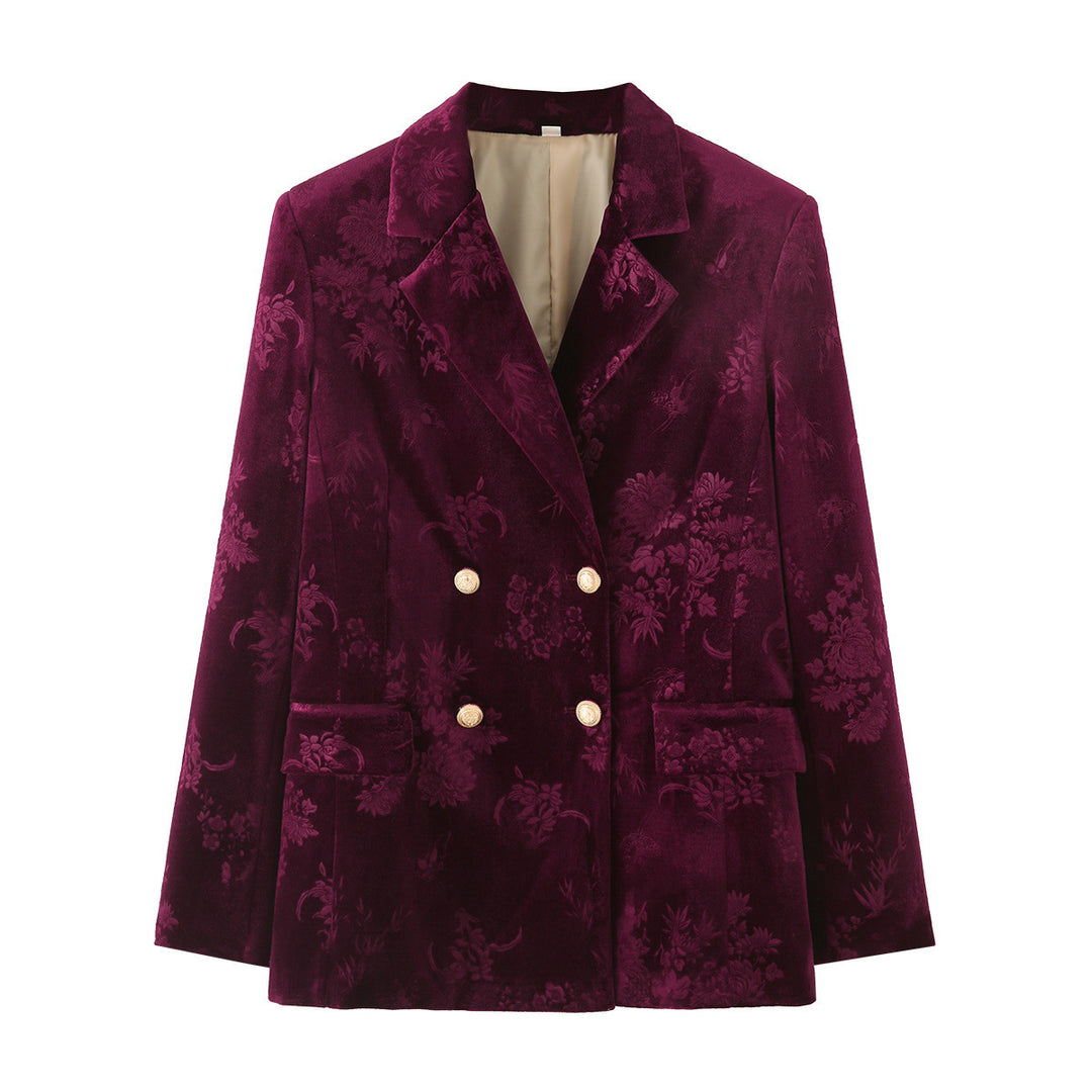 Femme Reverskrave Samt Blomster Blazer Stilla