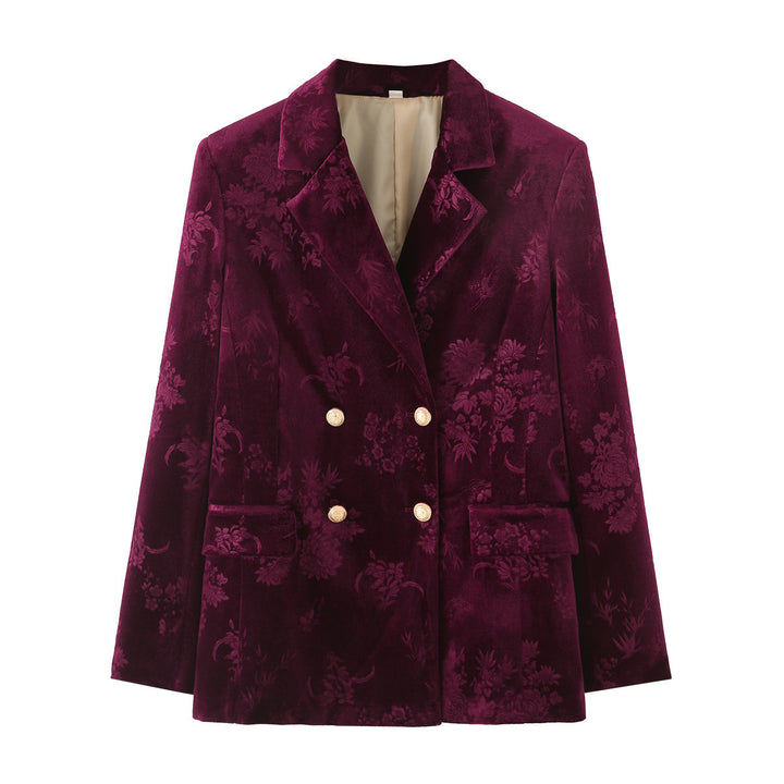 Femme Reverskrave Samt Blomster Blazer Stilla