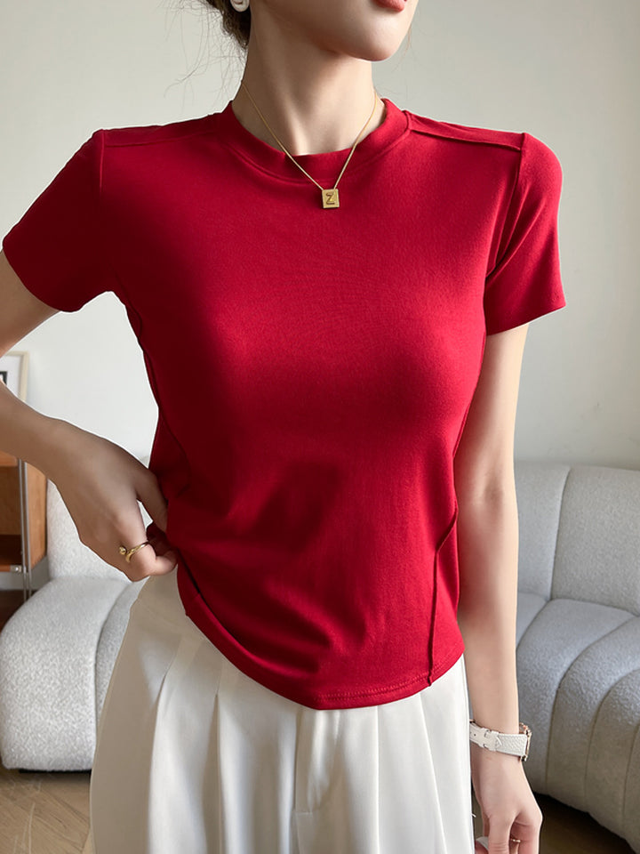 Dame figursyet T-shirt med kort arm og elastisk materiale Stilla