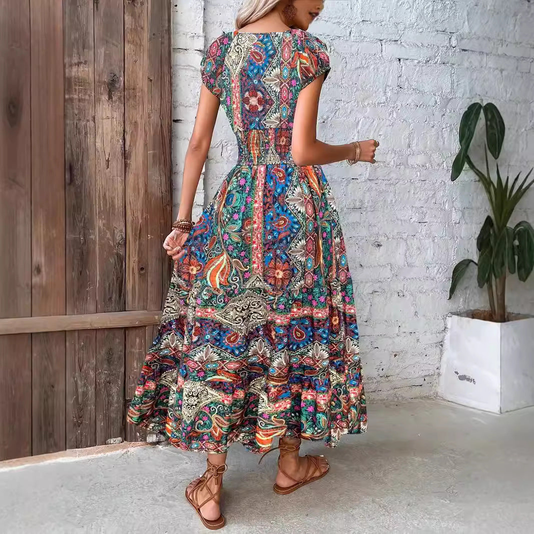Dame Maxikjole med boho-inspireret mønster Stilla