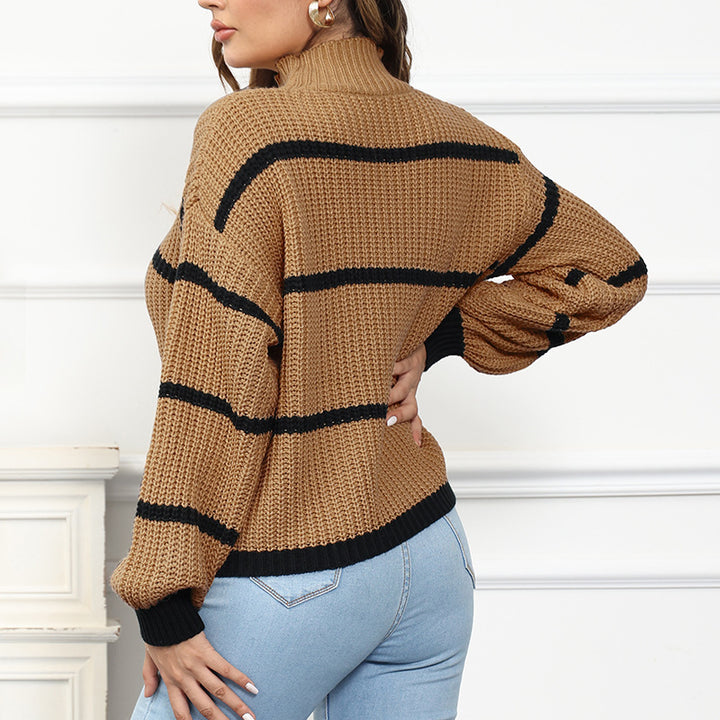 Dame grovstrik pullover med afslappet pasform og modige striber Stilla