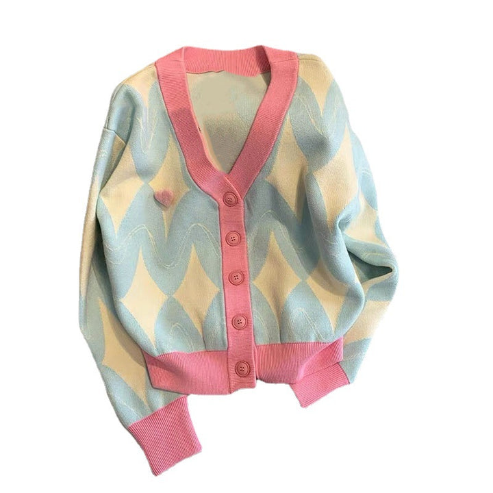 Femme mønstret strikknap-cardigan Stilla