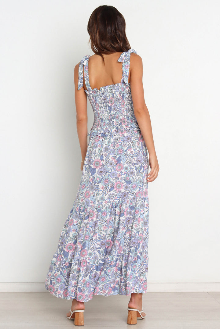 Frau Bohemian Floral Maxi Kjole med justerbare bånd Stilla