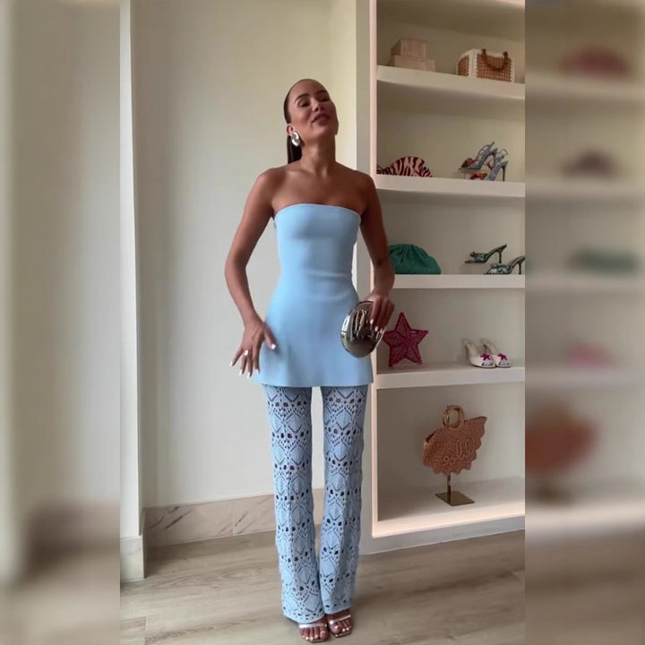Dame Peplum Top med flæser og blonde detaljer Stilla