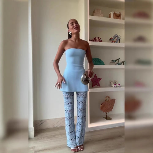Dame Peplum Top med flæser og blonde detaljer Stilla