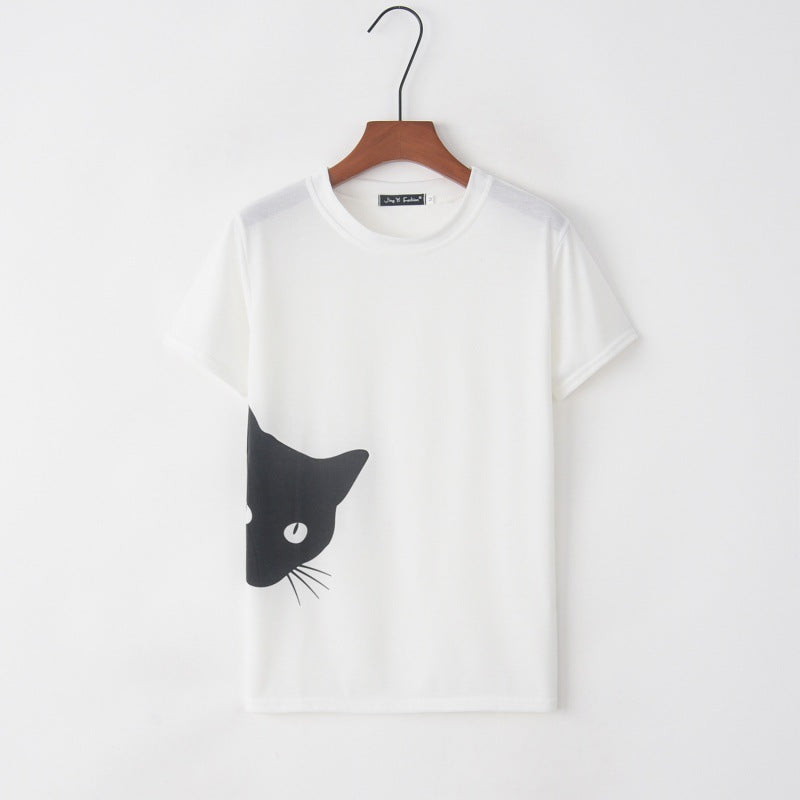 Kvinders T-shirt med kreativ katte-design og løs pasform Stilla