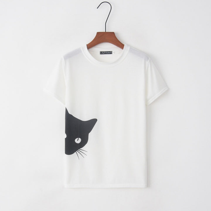 Kvinders T-shirt med kreativ katte-design og løs pasform Stilla