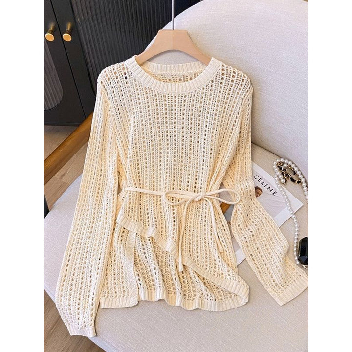 Femme Åben-Strik Afslappet Pullover med Knude Detalje Stilla