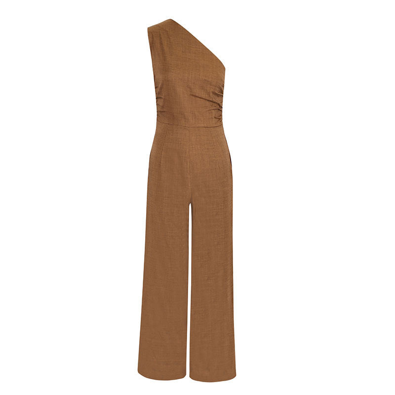 Dame elegant jumpsuit med asymmetrisk udskæring og flydende snit Skovae