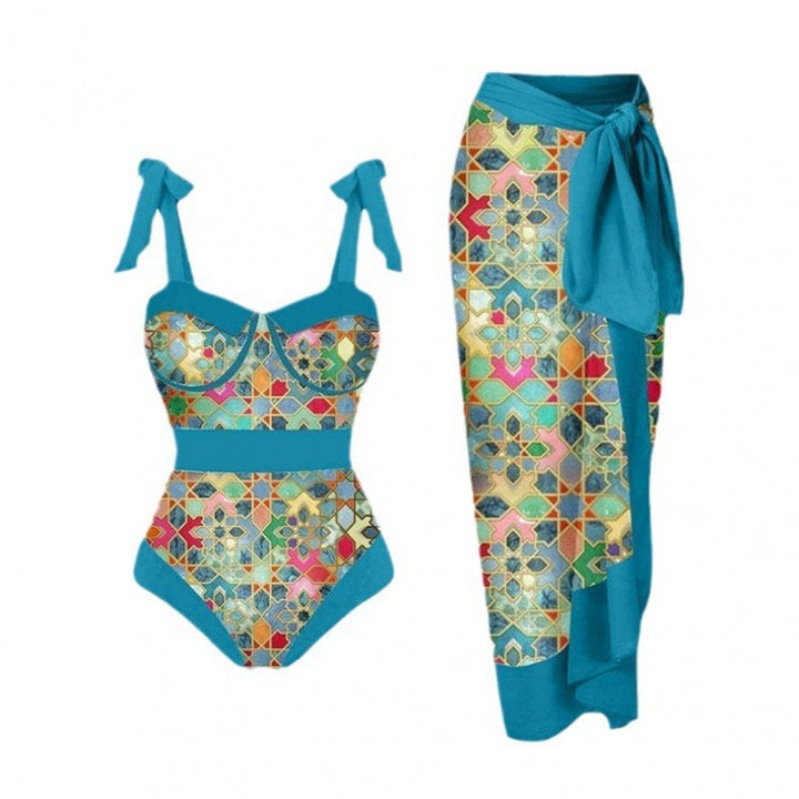 Dame Bikini-sæt med blomsterdesign og elegant overkjole Skovae