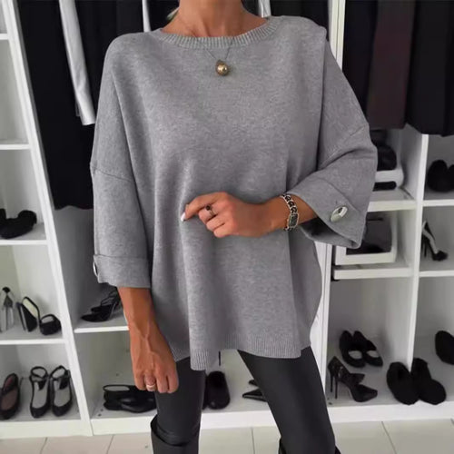 Dame overdimensioneret strikpullover med dekorative knapdetaljer Stilla