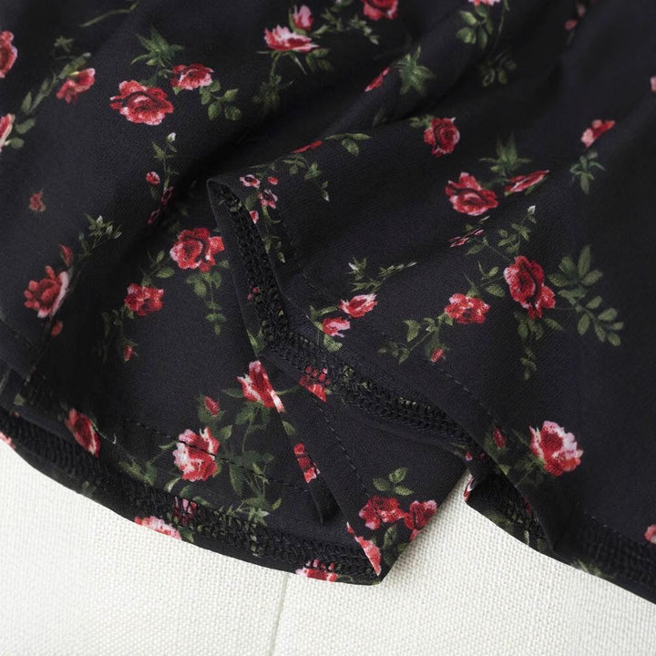 Dame bluse shirt med skulderfri pufærmer og blomsterdesign Stilla