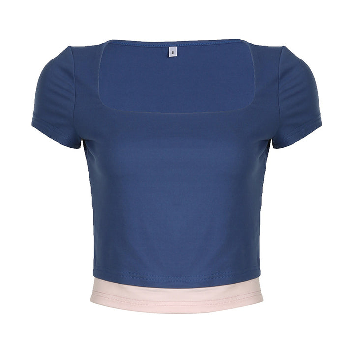 Dame crop top med moderne firkantet udskæring og kontrasterende kant Skovae
