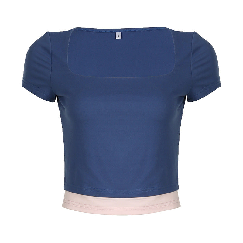 Damen cropped Oberteil mit elegantem quadratischen Ausschnitt und kontrastierendem Saum Skovae