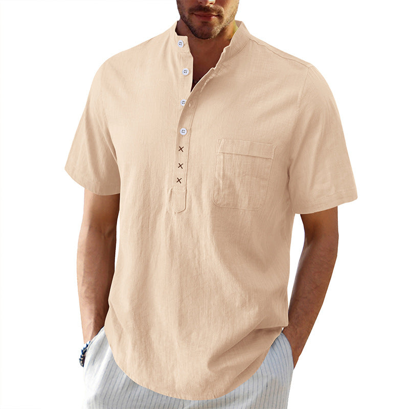 Herre kortærmet Henley-shirt med struktureret krave og elegante knapdetaljer Stilla