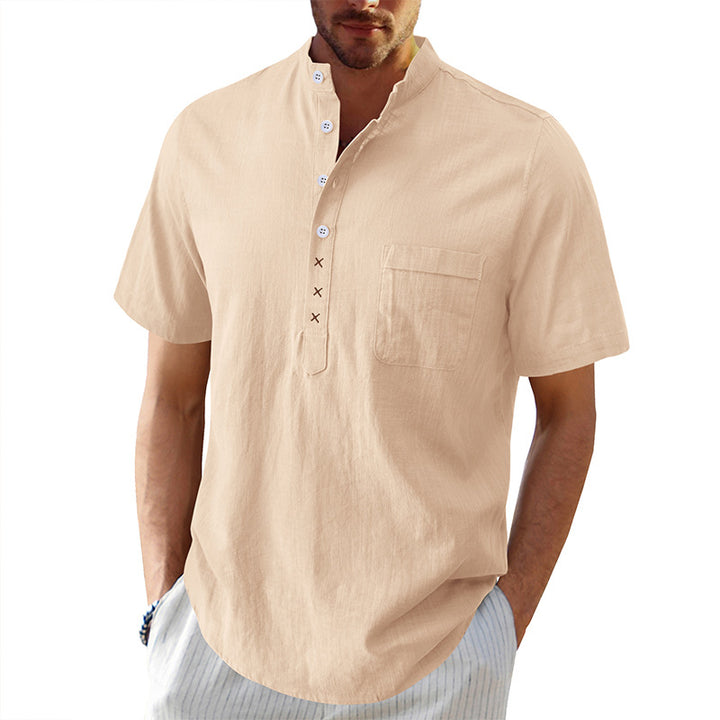 Herre kortærmet Henley-shirt med struktureret krave og elegante knapdetaljer Stilla