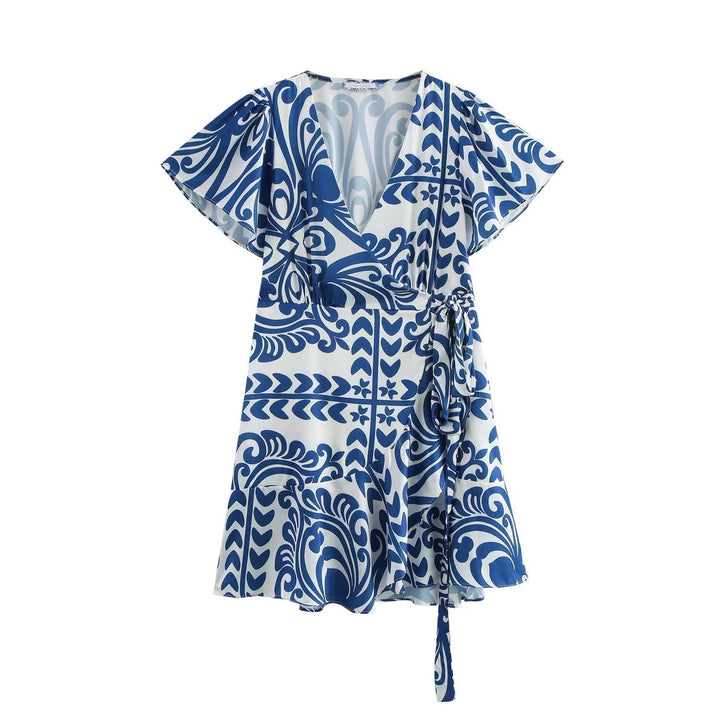 Femme Floral Wrap Mini Kjole med Udfoldet Kant Stilla