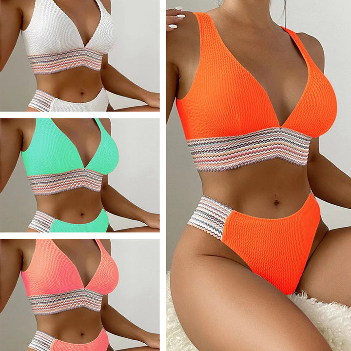 Femme Teksturiseret Rib-Bikini-Sæt med Farverige Stribede Accenter Stilla