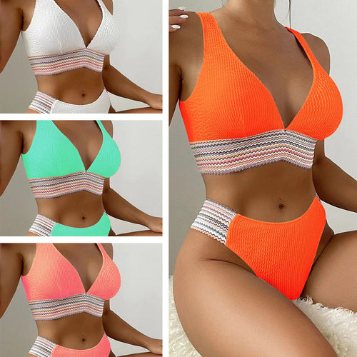 Femme Teksturiseret Rib-Bikini-Sæt med Farverige Stribede Accenter Stilla