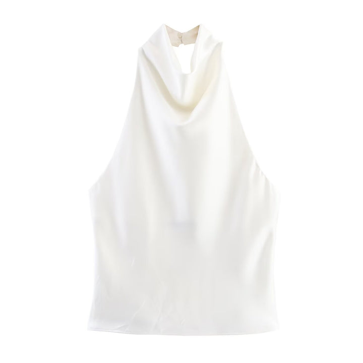 Dame elegant halterneck top med flydende snit og dekorative detaljer Skovae