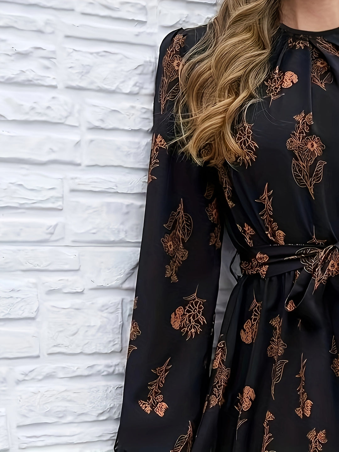 Dame Floral Print Midi Kjole med Bælte Stilla