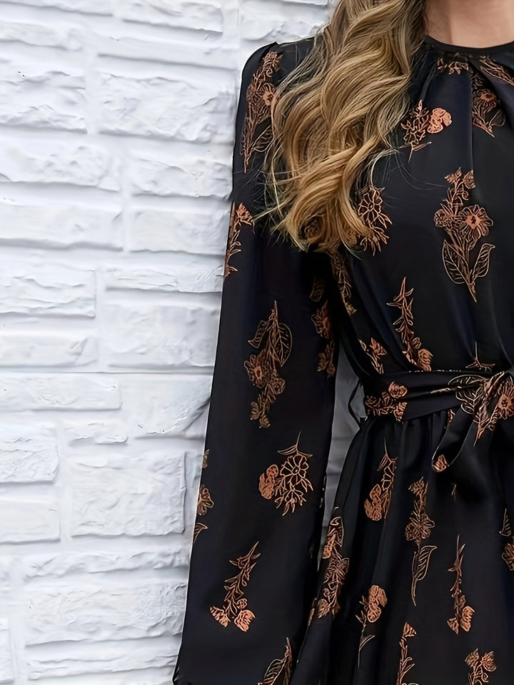 Dame Floral Print Midi Kjole med Bælte Stilla