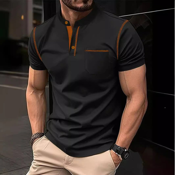 Herrer Poloshirt med høj ståkrave og stilfuld knaplukning Stilla