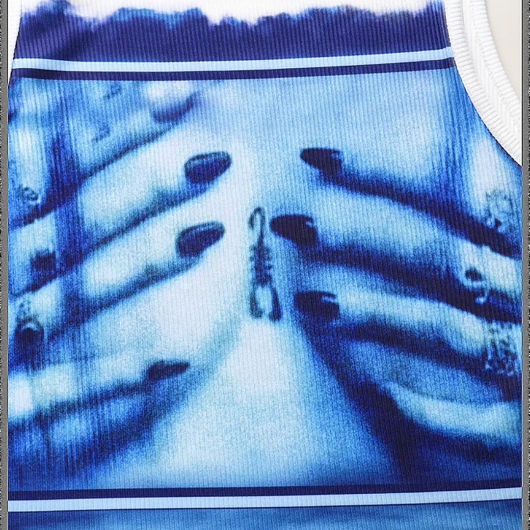 Dame Crop-Top med kreativ fotoprint og figursmigrende snit Skovae