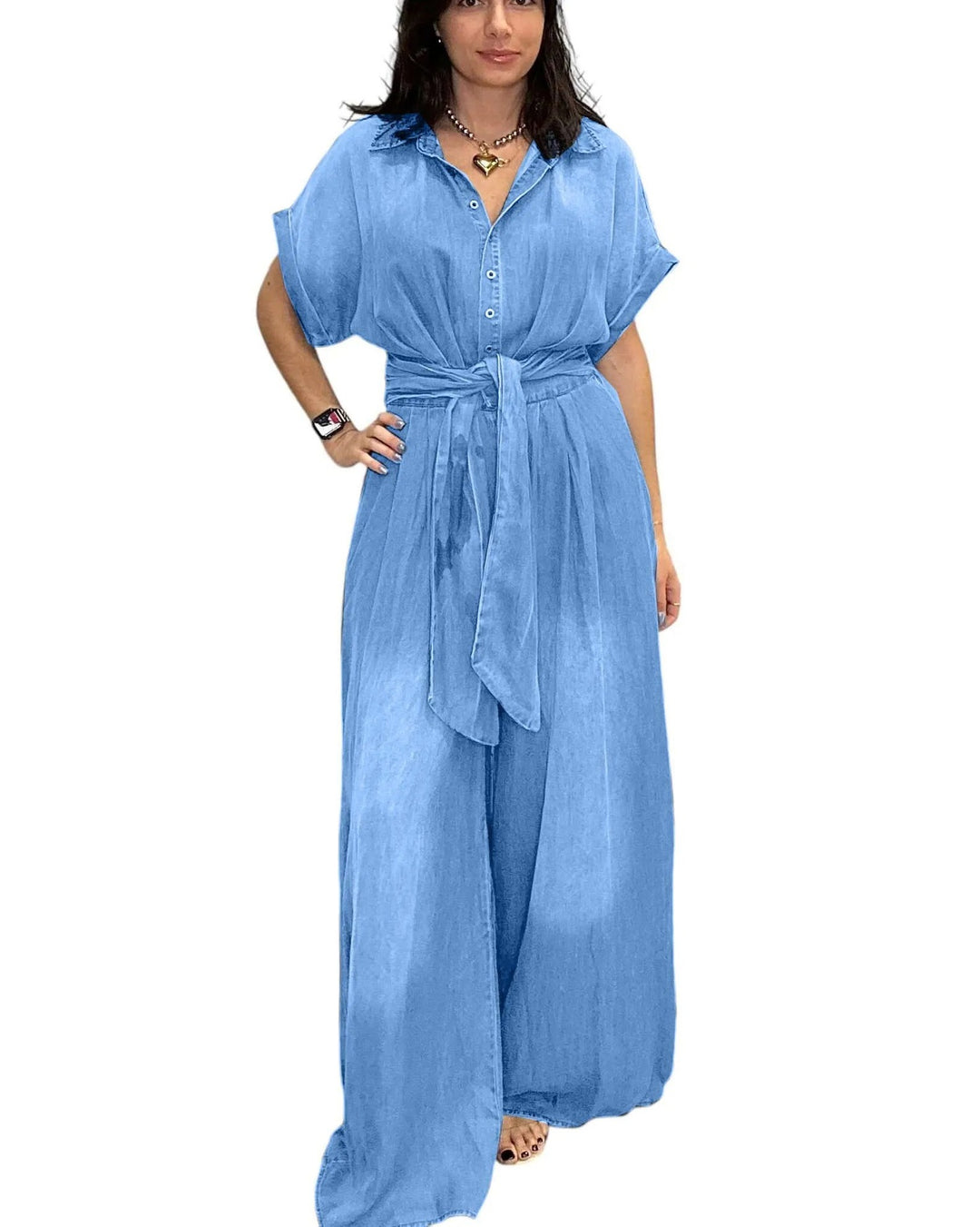 Dame afslappet denim-overall med vidde ben og praktiske lommer Stilla