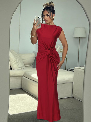 Dame Elegant Maxi-Kjole med draperet top og figursyet design Stilla