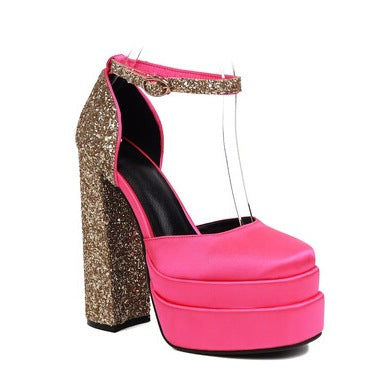 Femme Platform Chunky Hæl Sandaler med glitrende Accent Stilla