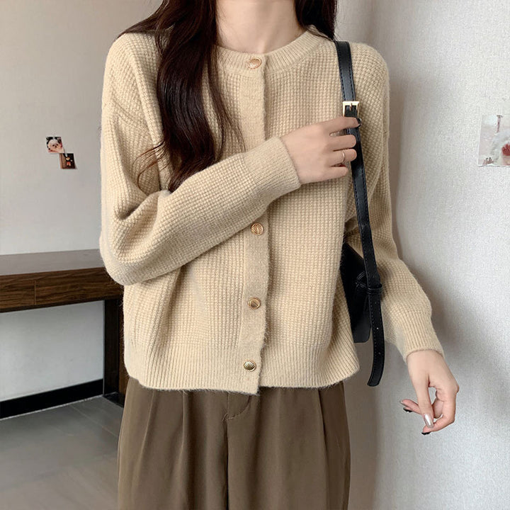 Femme Struktur Strik Button-Up Cardigan Stilla
