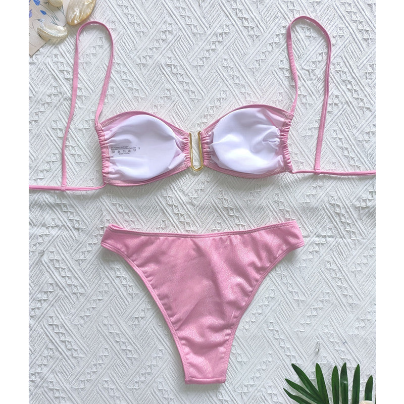 Dame Bandeau-bikini-sæt med dekoreret lukning og raffineret rynkning Stilla