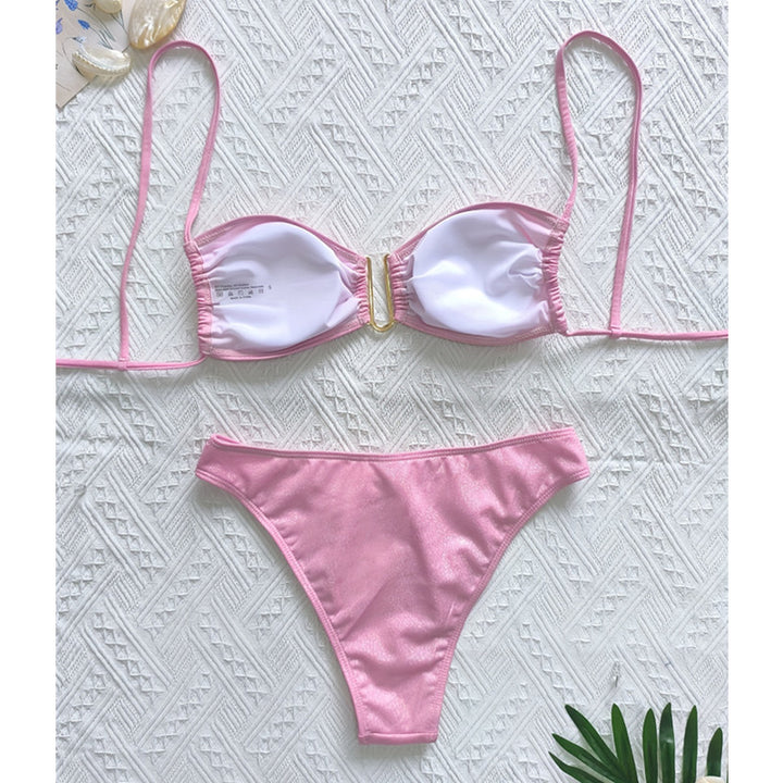Dame Bandeau-bikini-sæt med dekoreret lukning og raffineret rynkning Stilla
