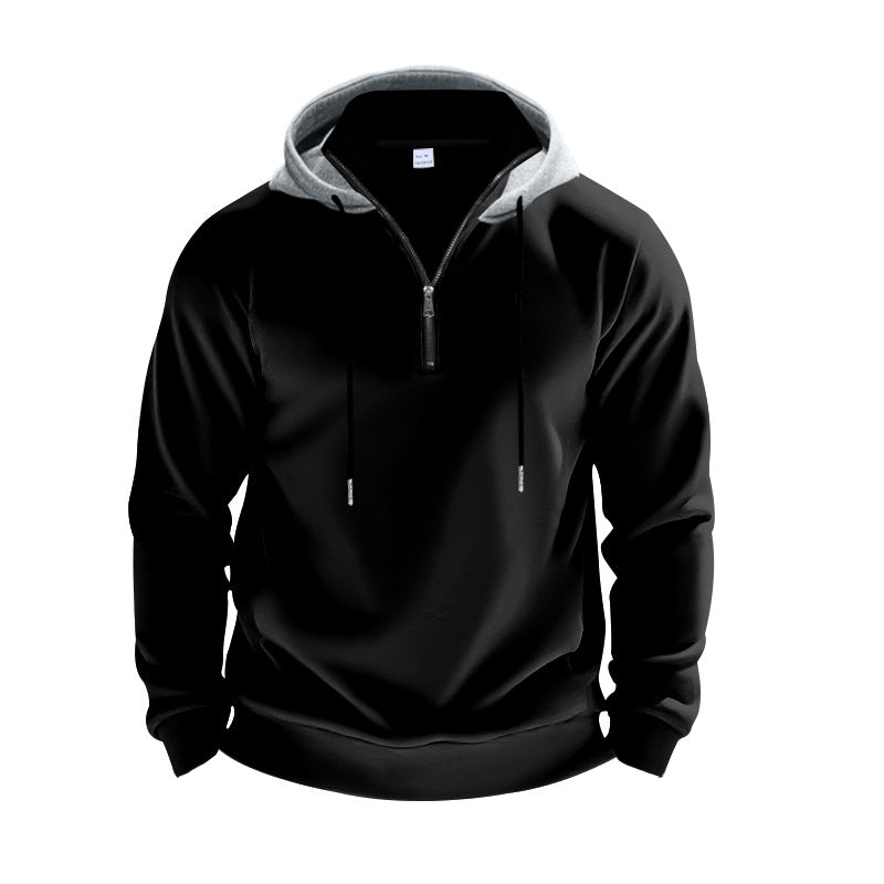 Herrer sweatshirt med halv zip og dekorativ hætte Stilla