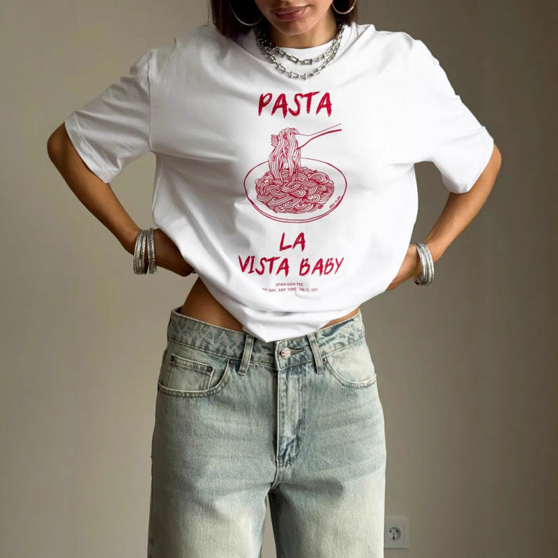 Dame T-shirt med kreativ pastadesign og afslappet pasform Stilla