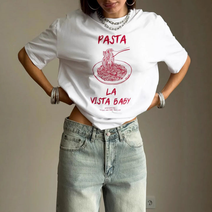 Dame T-shirt med kreativ pastadesign og afslappet pasform Stilla