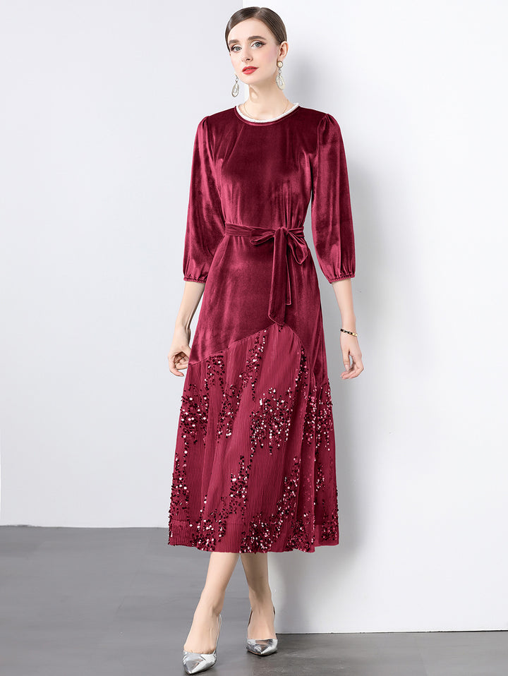 Dame Elegant maxikjole med glitrende velour og kunstneriske udsmykninger Stilla