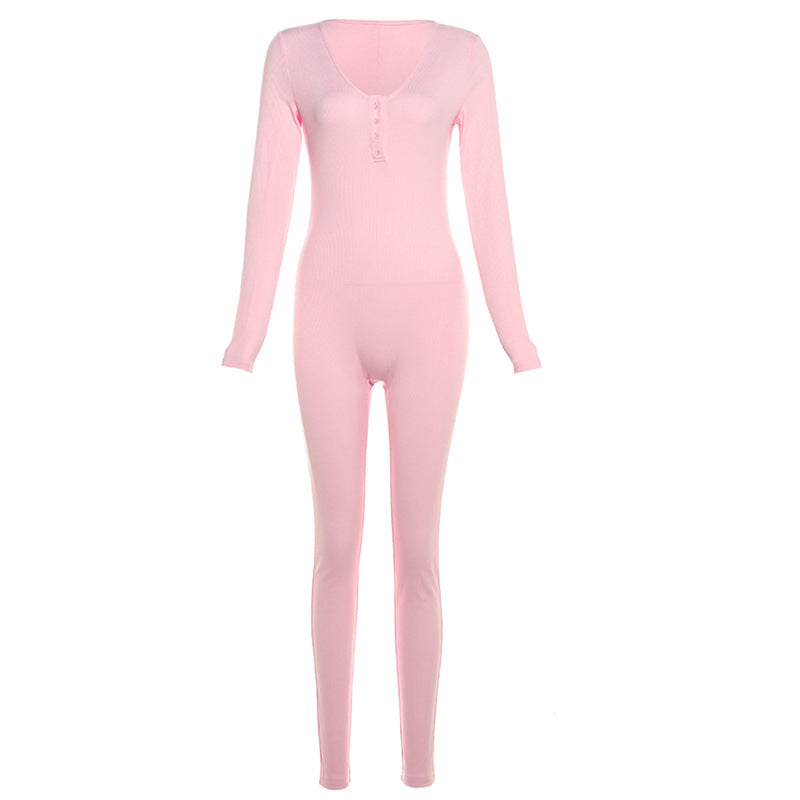 Dame Langærmet Bodysuit med knapdetaljer og figursyet skæring Stilla