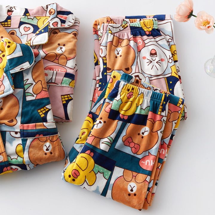 Dame pyjamasæt i blødt fleece med legende dyredesign Stilla