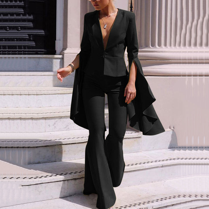 Dame Elegant Flared-Overalls med oversized Cape-ærmer og V-udskæring Stilla