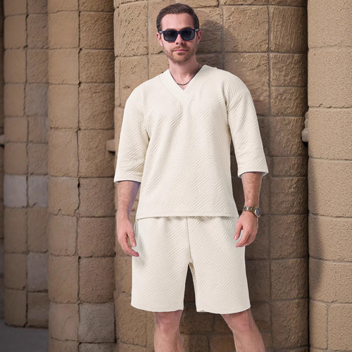 Herrer afslappet kortærmet skjorte og shorts-sæt med struktureret design Stilla