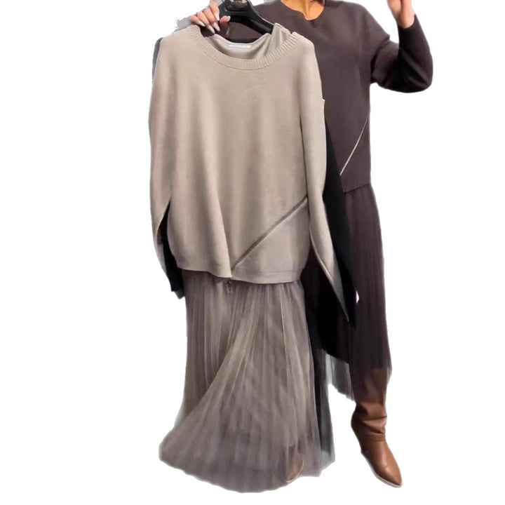 Kvinders trendy, asymmetrisk sweater med drapering Skovae