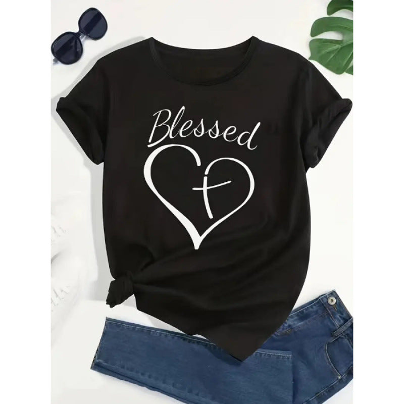 Dame T-shirt med kunstnerisk lotusmotiv og elegant applikation Stilla