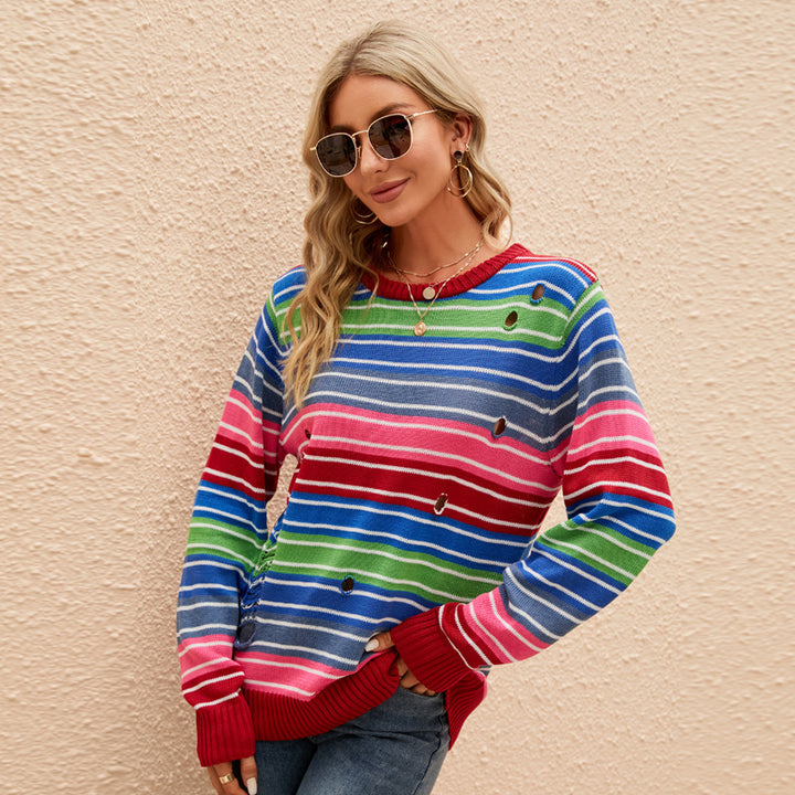 Dame strikpullover med trendy stribesstruktur og afslappet huldesign Stilla