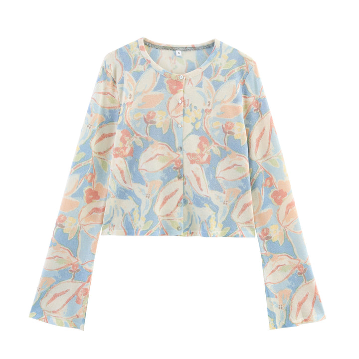 Kvinders bomulds cardigan med blomstermønster Stilla